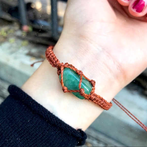 Wrapped Aventurine Stone in Old Copper Cord Bracelet - Picture 2 of 3